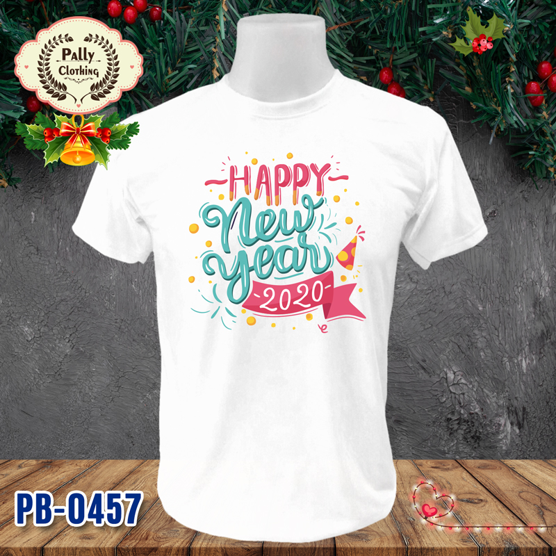 เสื้อปีใหม่และคริสต์มาส PB-0457 ลาย HAPPY New year 2020