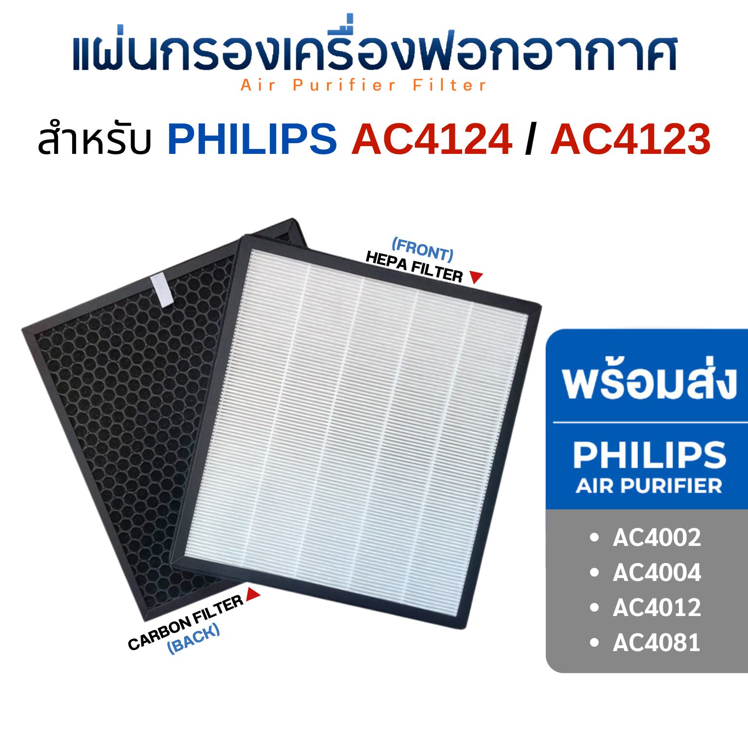 PHILIPS แผ่นกรองเครื่องฟอกอากาศ รุ่น AC4002/ AC4004/ AC4012 / AC4081 แผ่นกรองอากาศ แผ่นกรองกลิ่น