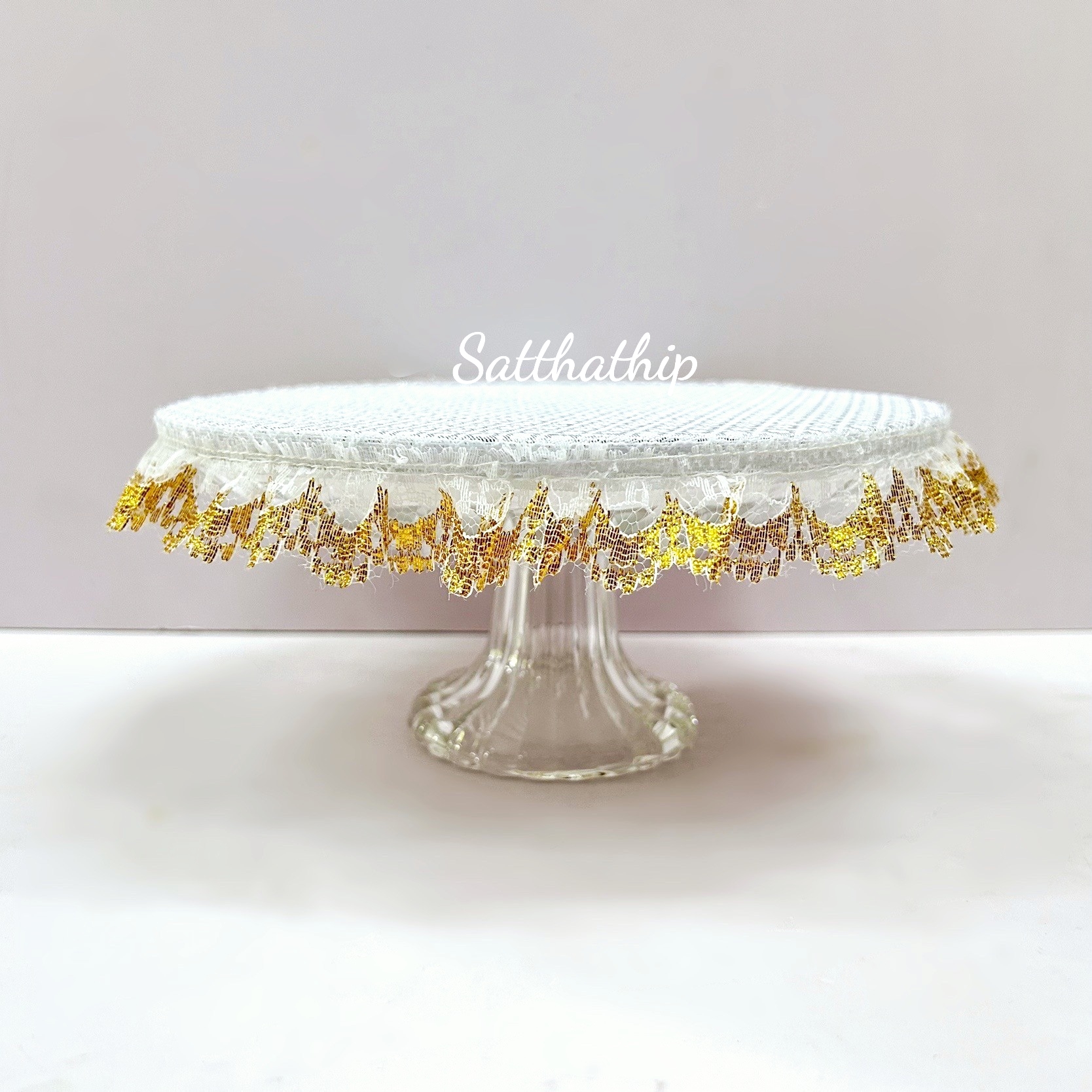 พานแก้วปูผ้ารอง ขนาด เส้นผ่าศูนย์กลาง 8 นิ้ว
