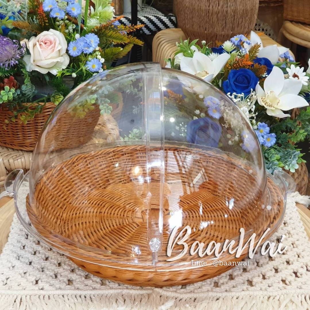 ถาดหวายเทียม ฝาครอบใส