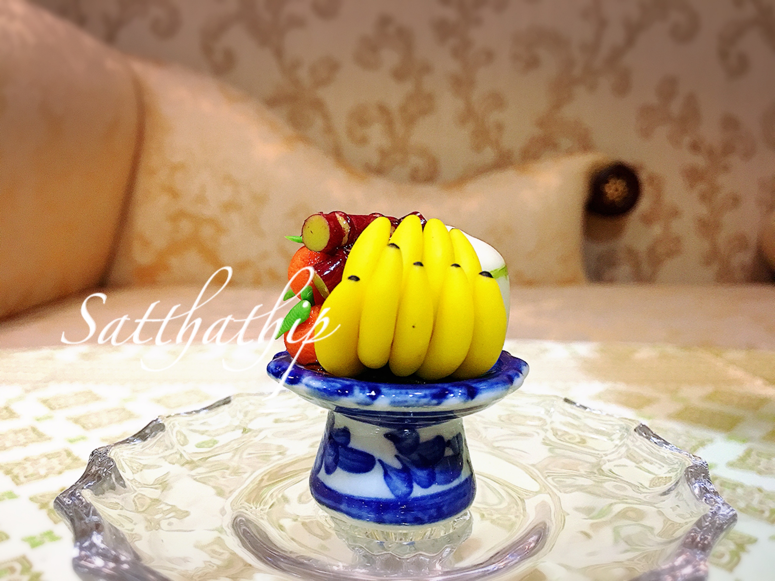 พานผลไม้ (5 อย่าง) ประดิษฐ์จากดิน - ผลไม้จิ๋ว - ผลไม้มงคล