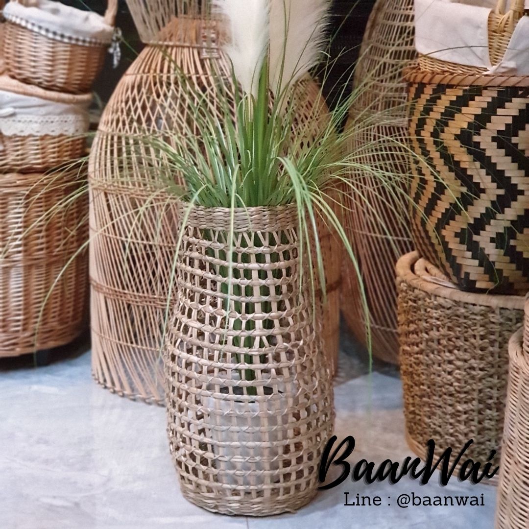 ตะกร้าต้นไม้ ตะกร้าฟางหญ้า แจกันฟางหญ้า