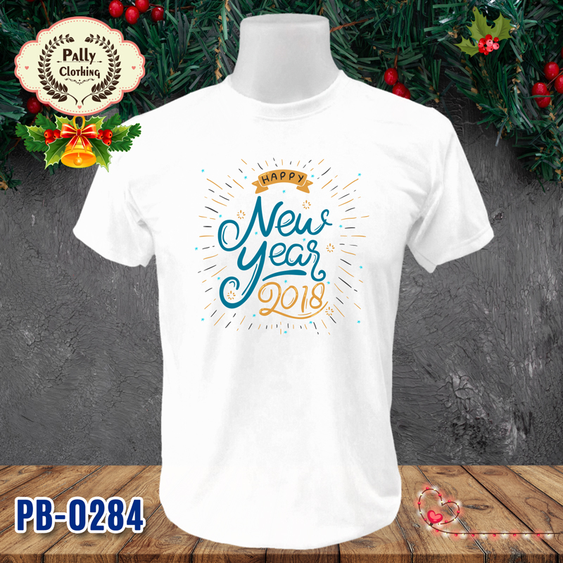 เสื้อปีใหม่และคริสต์มาส PB-0284 ลาย HAPPY New year 2018