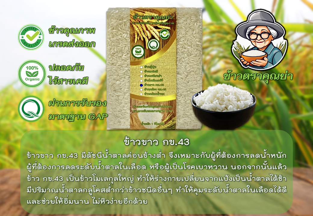 ข้าวขาว กข.43 ออร์แกนิค เกรดส่งออก