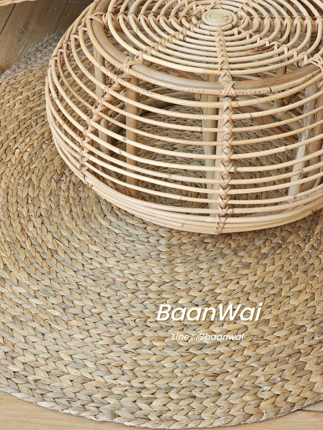 พรมปูพื้นทรงกลม มี 80cm - 2 m เสื่อผักตชวาพรมผักตบชวา แผ่นรองนั่งทรงกลม