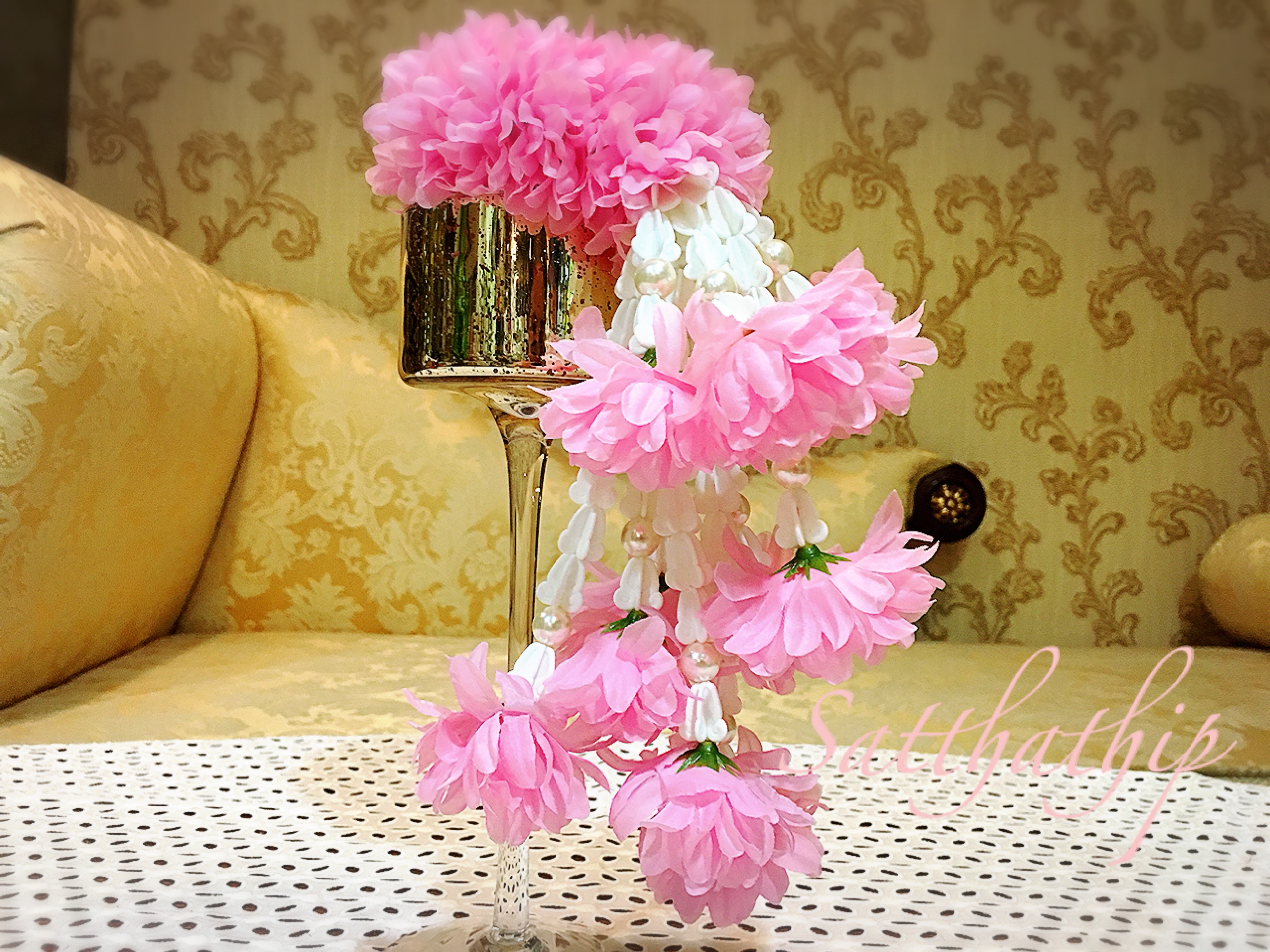 พวงมาลัยผ้า - พวงมาลัยดอกมัม ประดิษฐ์ - พวงมาลัยถวายศาลพระภูมิ - Fabric Garland