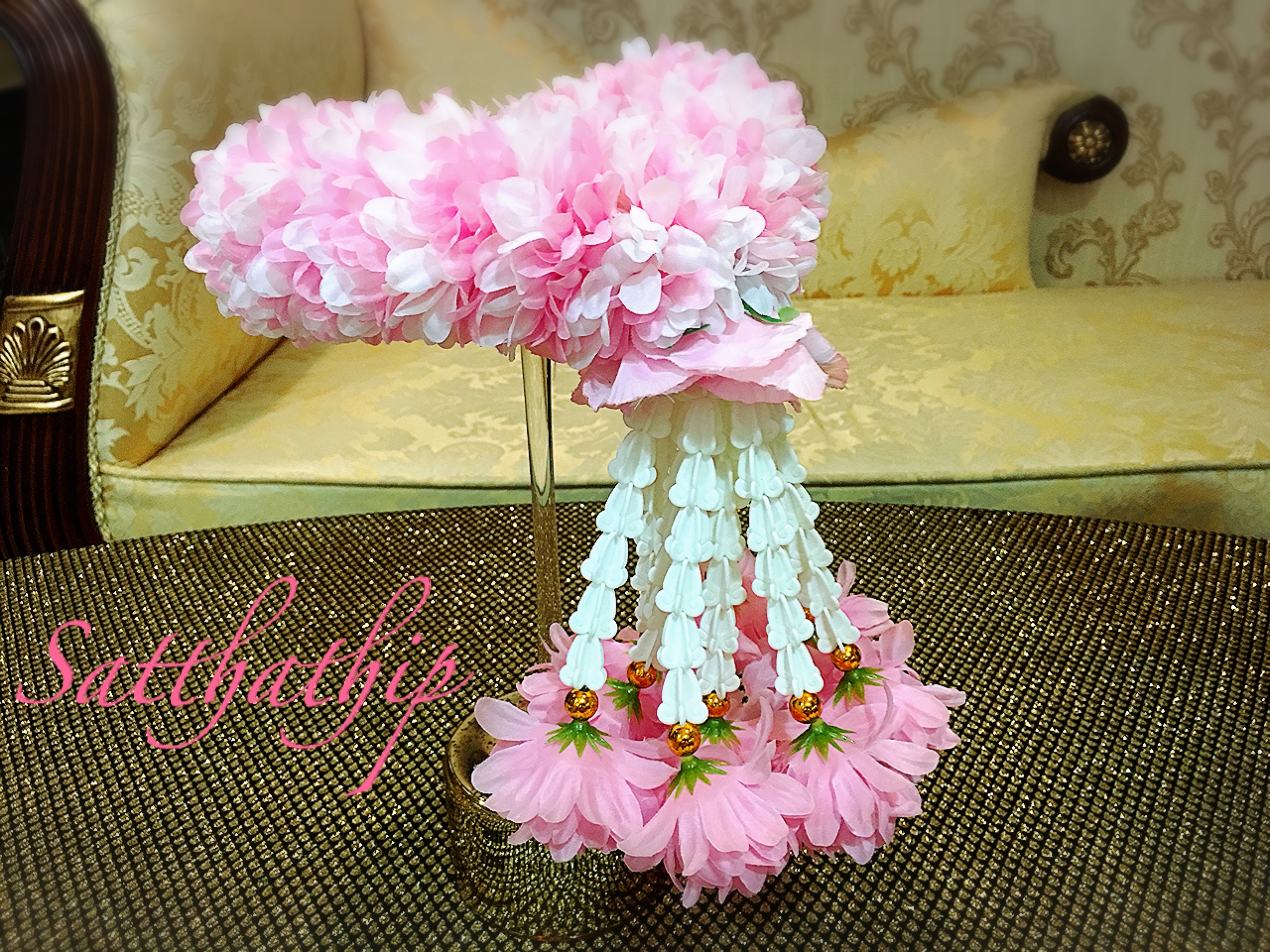 พวงมาลัยผ้า - พวงมาลัยดอกมัม ประดิษฐ์ - พวงมาลัยถวายศาลพระภูมิ - Fabric Garland