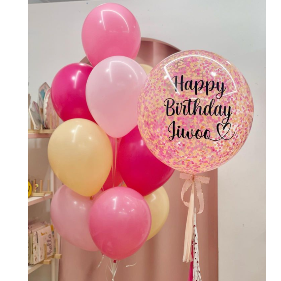 ลูกโป่งวันเกิด Happy birthday pink pastel colors & text balloons set (14pcs.)