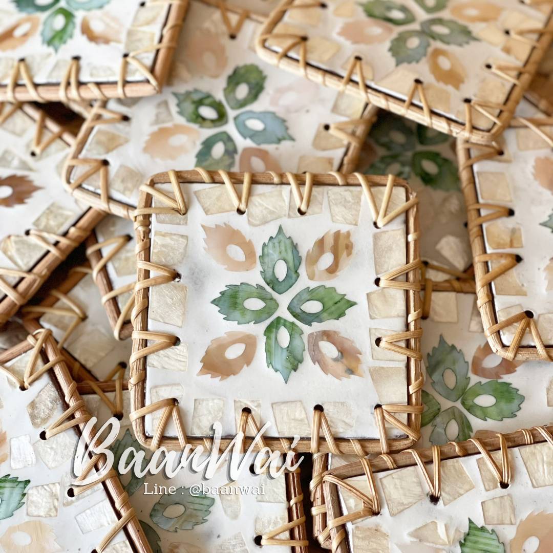 แผ่นรองแก้วลายเปลือกหอย ขนาด 4 นิ้ว (คละลาย)