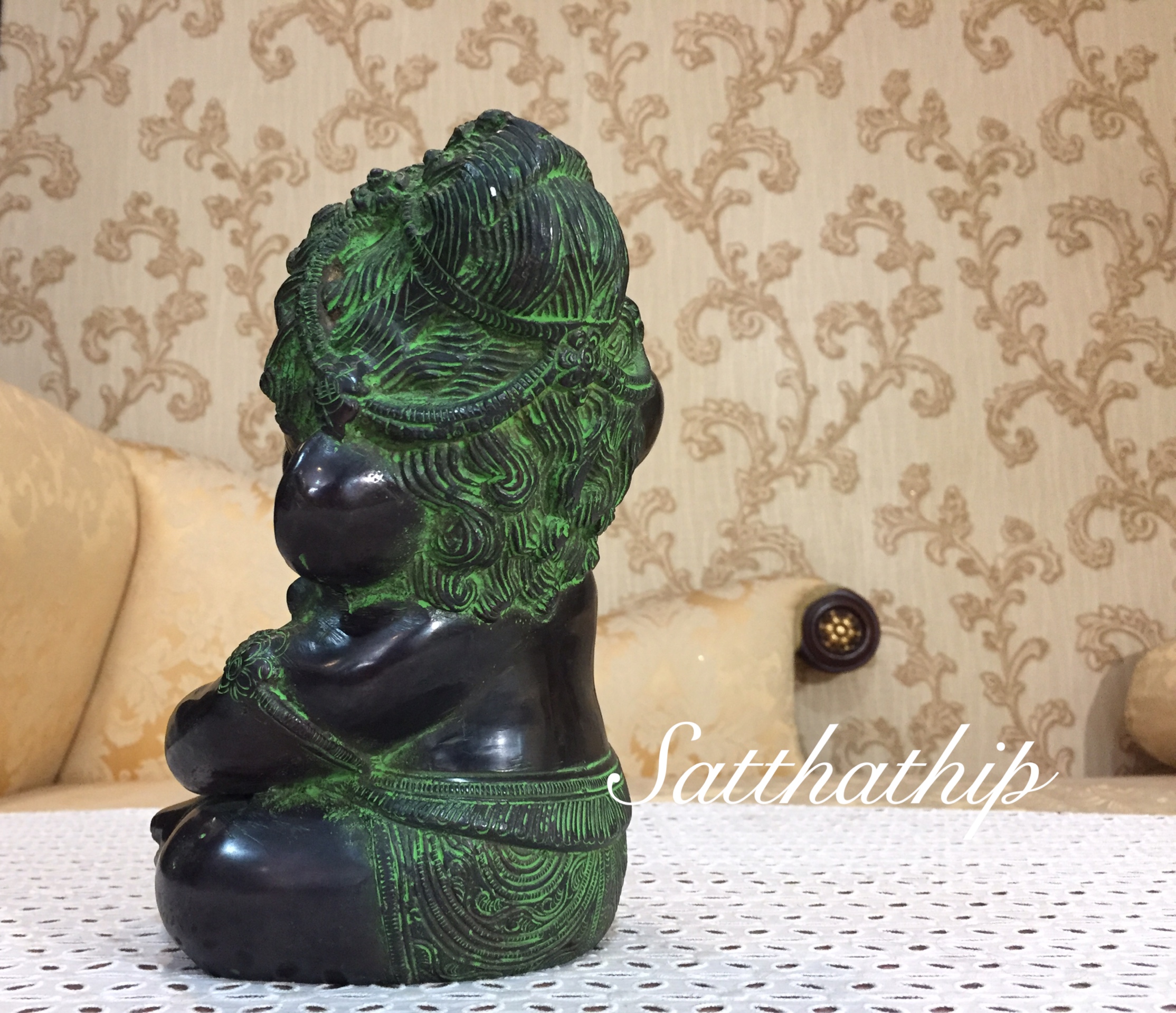 พระพิฆเนศ ปางเด็กนังสมาธิ ทองเหลือง (ทองเหลืองรมดำ ล้อชินเขียว) ผลิตและนำเข้าจากอินเดีย - Ganesha: Lord of Success