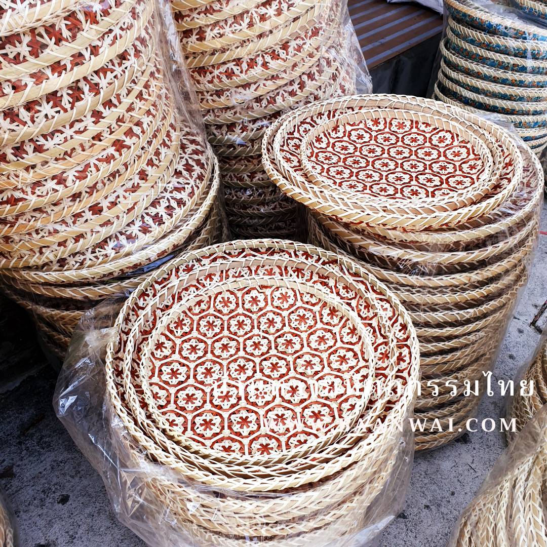 ถาดลายพิกุล กระด้งลายพิกุล 3 ใบชุด มี 5 สี