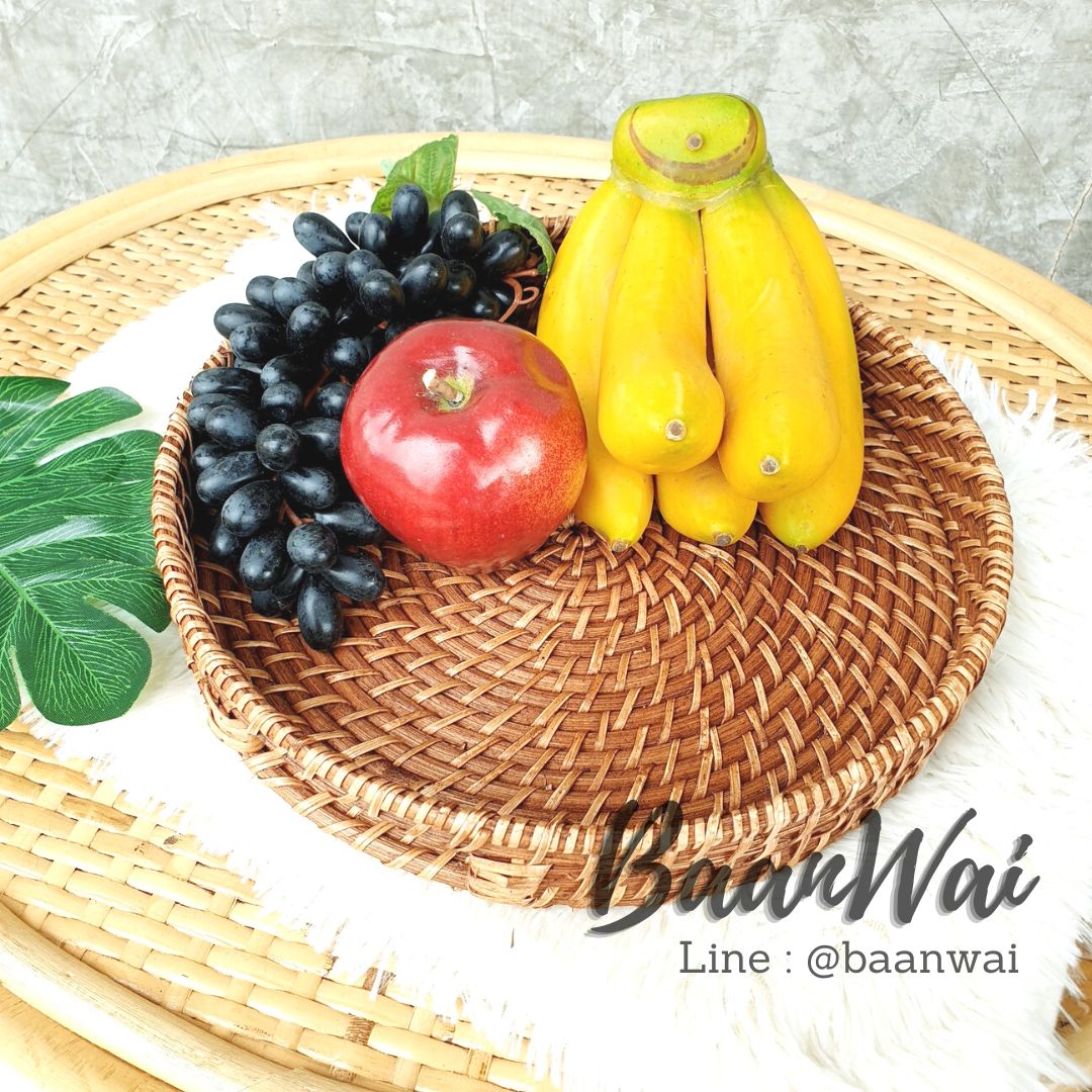 ถาดหวายเวียน ทรงกลม หูเจาะ