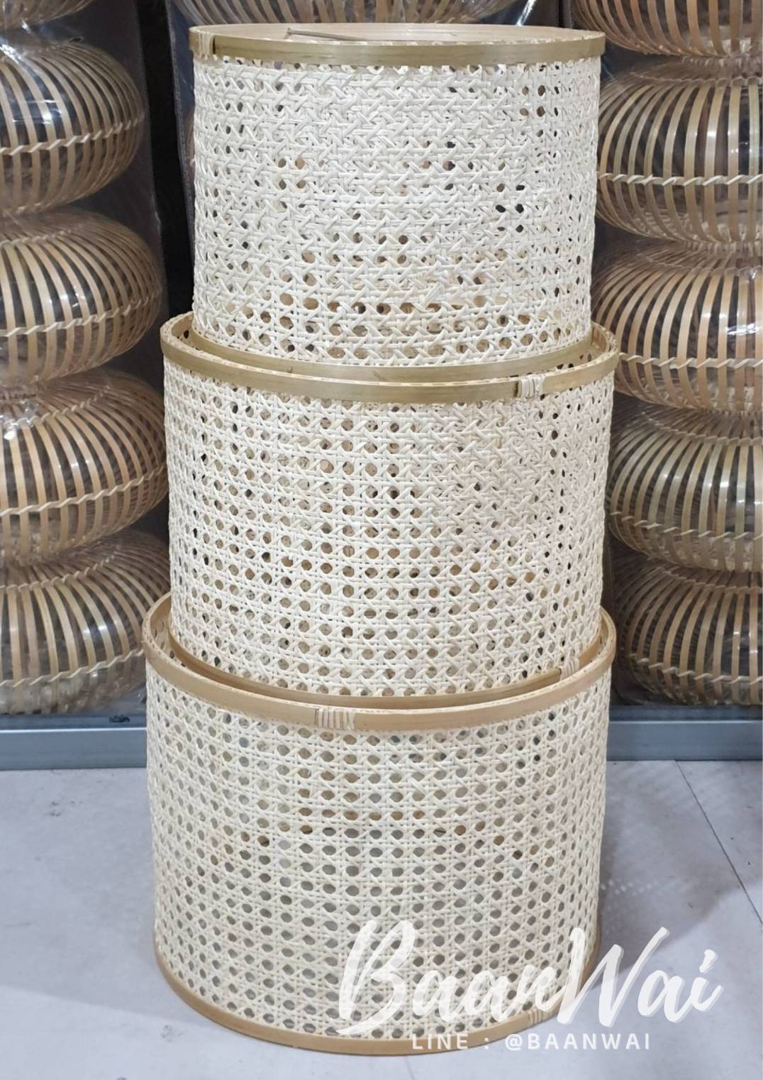 โคมไฟหวาย ลายพิกุล ทรงกระบอก