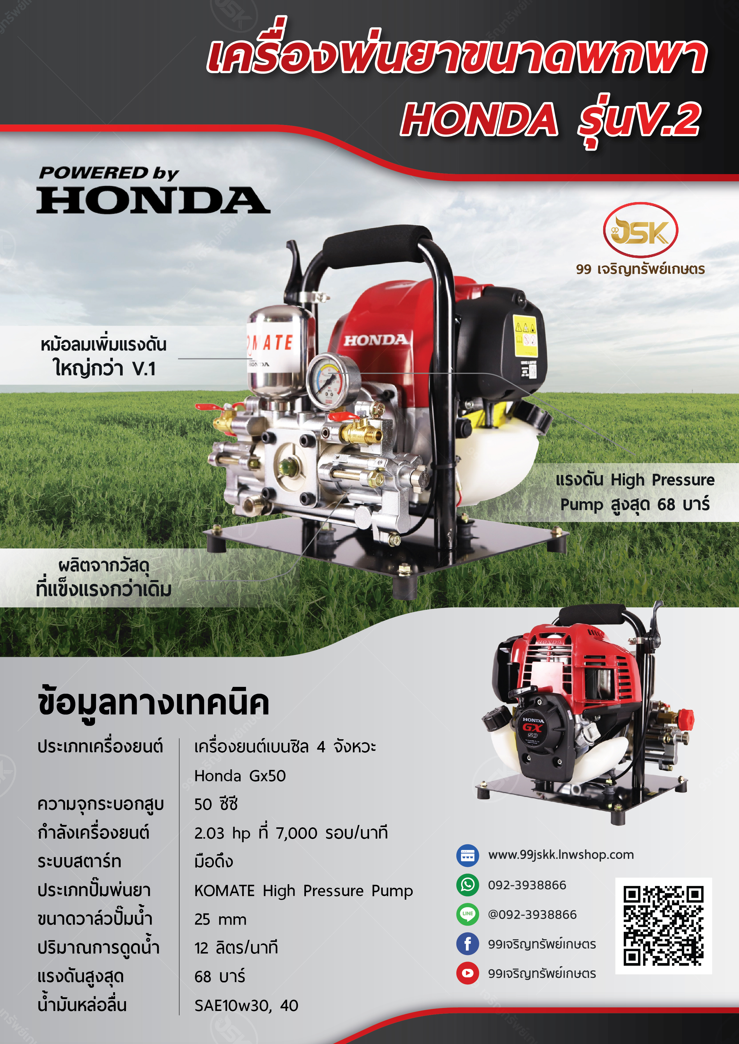 เครื่องพ่นยา honda gx50 ชนปั้ม komate รุ่นพกพา