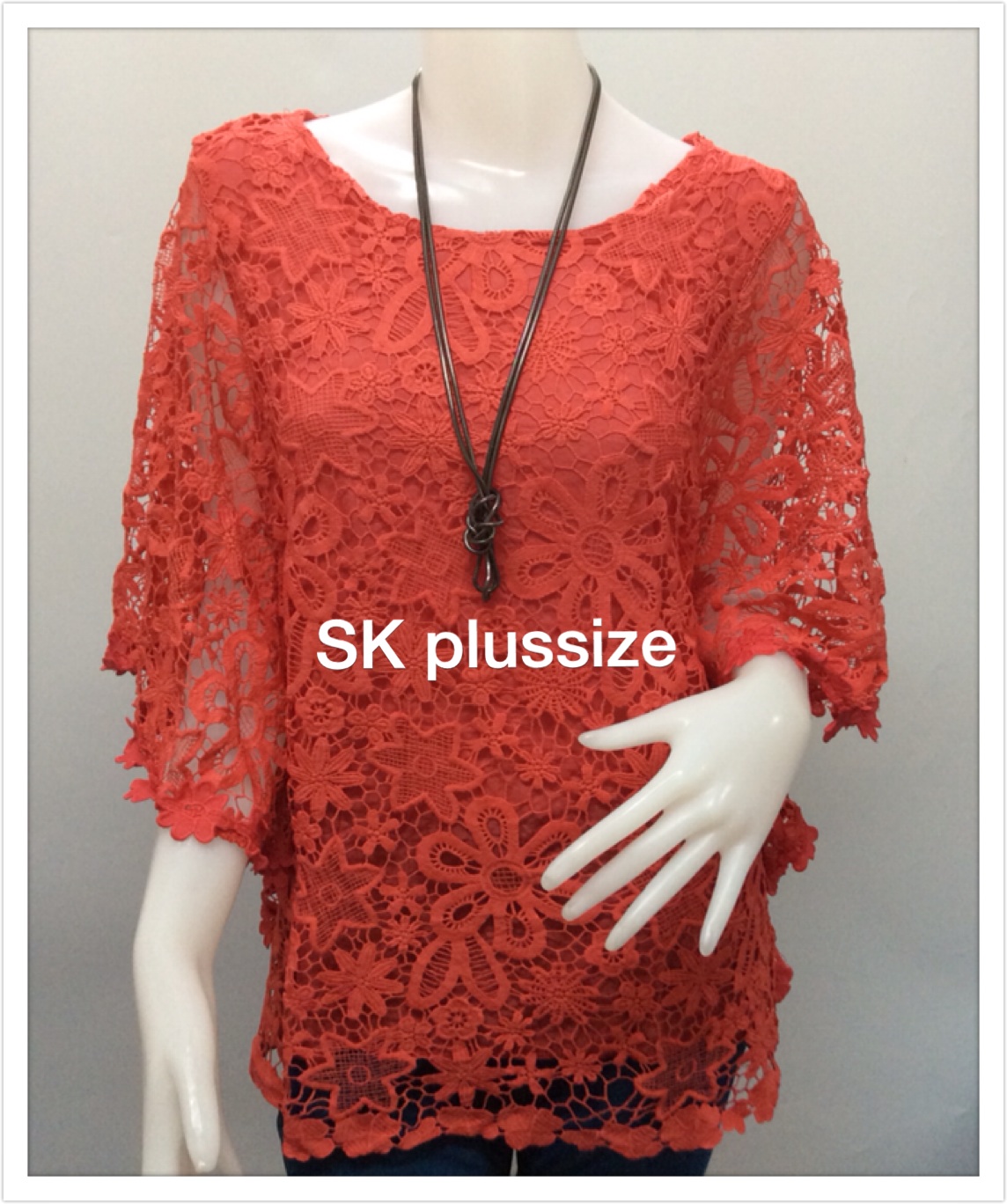 เสื้อลูกไม้ แขนค้างคาว สีโอลด์โรส รอบอก 46 นิ้ว