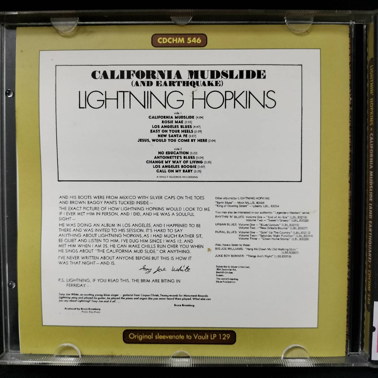 Lightning Hopkins – California Mudslide (And Earthquake) / UK / ปกในมีจุดเหลือง / มีรอยบ้าง