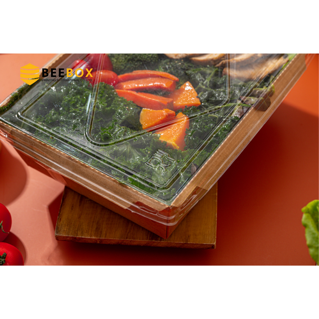 (รุ่นใหม่) กล่องฝาใส/ กล่องอาหารกระดาษคราฟท์ 1 ช่อง พร้อมฝาปิด JH-A 900 ความจุ 900 มล. บรรจุ 25 ใบ (09-8117)