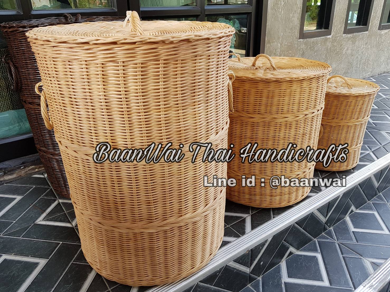 ตะกร้าผ้า หวายแท้ ถังหวายใส่ผ้า ตะกร้าผ้าซัก