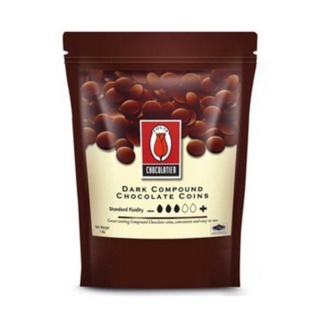 (ยกลัง) Tulip Dark Compound Chocolate Coins 1kg. x 10 cocoa content 14% (05-7204-11) (SHK)