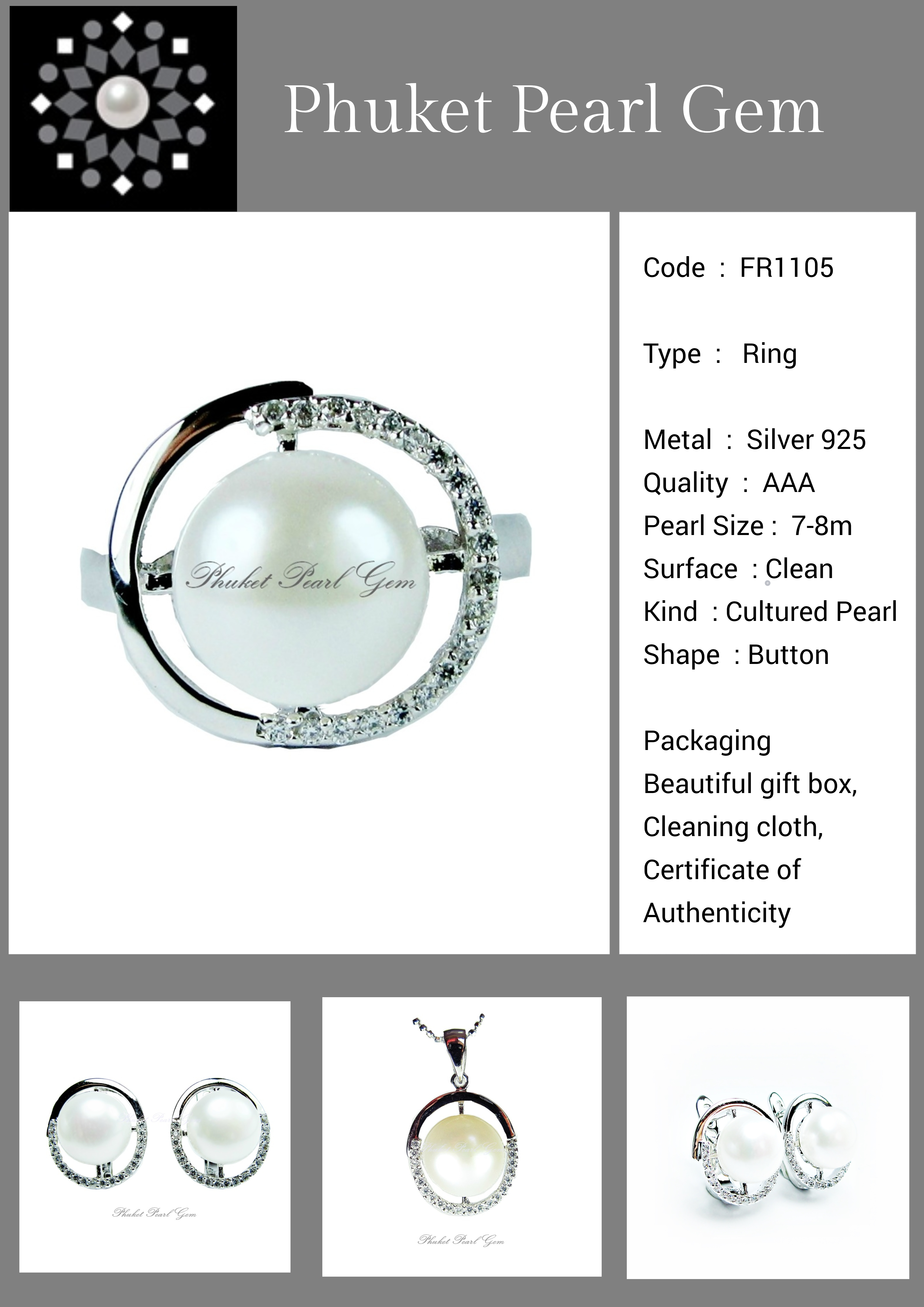 Silver Pearl Ring by Phuket Pearl Gem