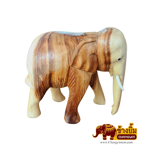 ช้างแกะสลักสีธรรมชาติ ( งวงลง ) 6 นิ้ว