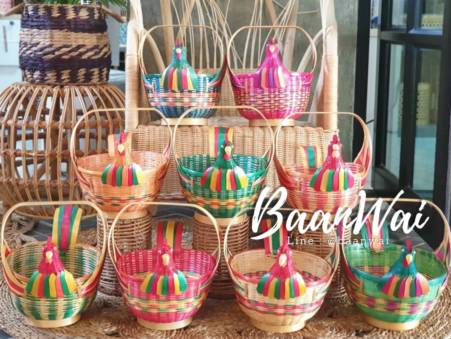 ตะกร้าไก่ ตะกร้าใส่ไข่ ตะกร้าไม้ไผ่ ตะกร้าไม้ไผ่สานทรงไก่ (Random)