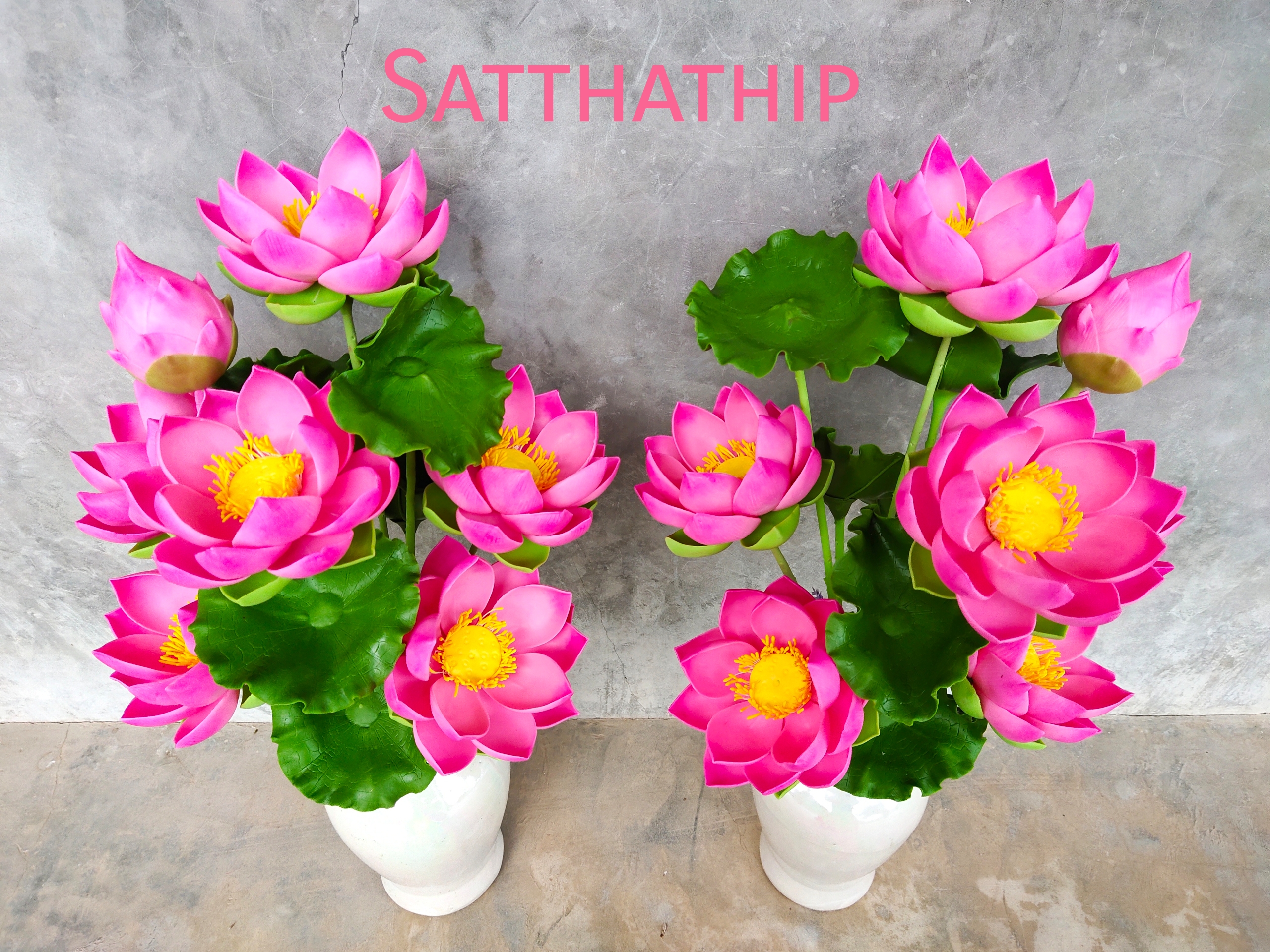 แจกันดอกบัว - ดอกบัวประดิษฐ์ - แจกันดอกบัวหลวงสีชมพู (ข้างละ 6 ดอก) ประดิษฐ์จากดิน - แจกันดอกบัวประดิษฐ์ - Lotus Flower