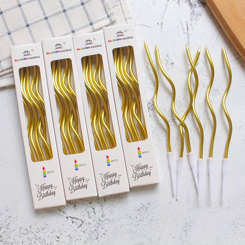 เทียนวันเกิด เกลียวยาวสีทอง 6ชิ้น/แพค Candles Gold color 14.5 cm. (12-8462)