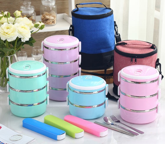 ปิ่นโต,กล่องใส่ข้าว,กล่องใส่ข้าวคุณภาพดี,กล่องข้าว,กล่องข้าวสแตนเลส+พร้อมกระเป๋าเก็บความร้อน