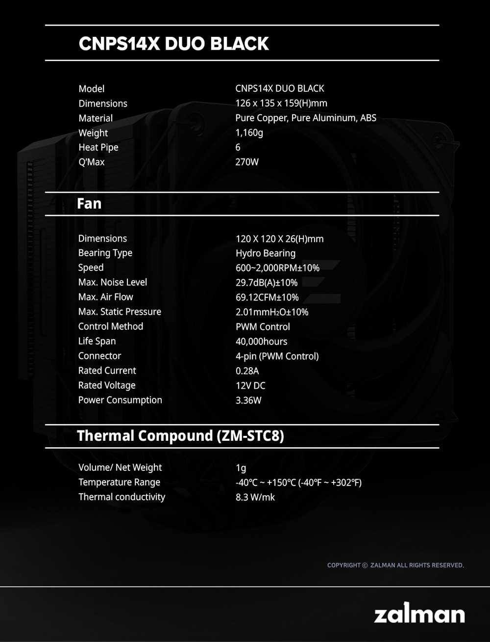 ZALMAN CNPS14X DUO BLACK CPU COOLER [3Y]