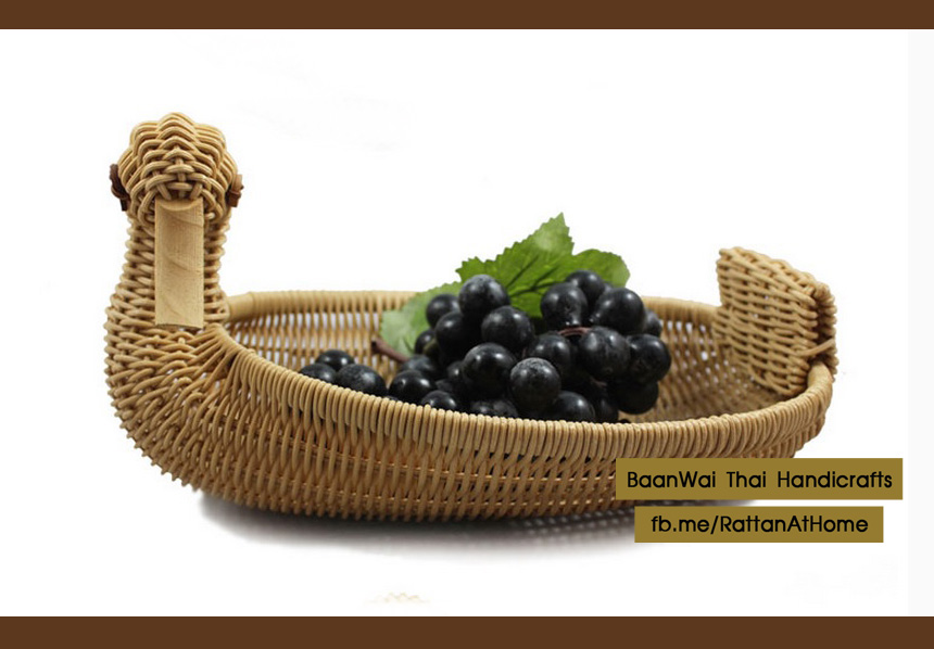 ถาดขนมปัง ตะกร้าขนมปัง ตะกร้าหวายเลียนแบบรูปเป็ด - ใหญ่