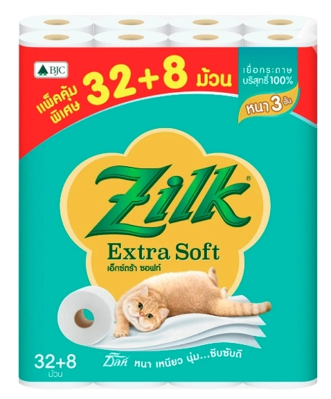 ZILK กระดาษชำระ รุ่นเอ็กซ์ตร้าซอฟท์ หนา 3 ชั้น สีขาว แพ็ค 32+8 ม้วน