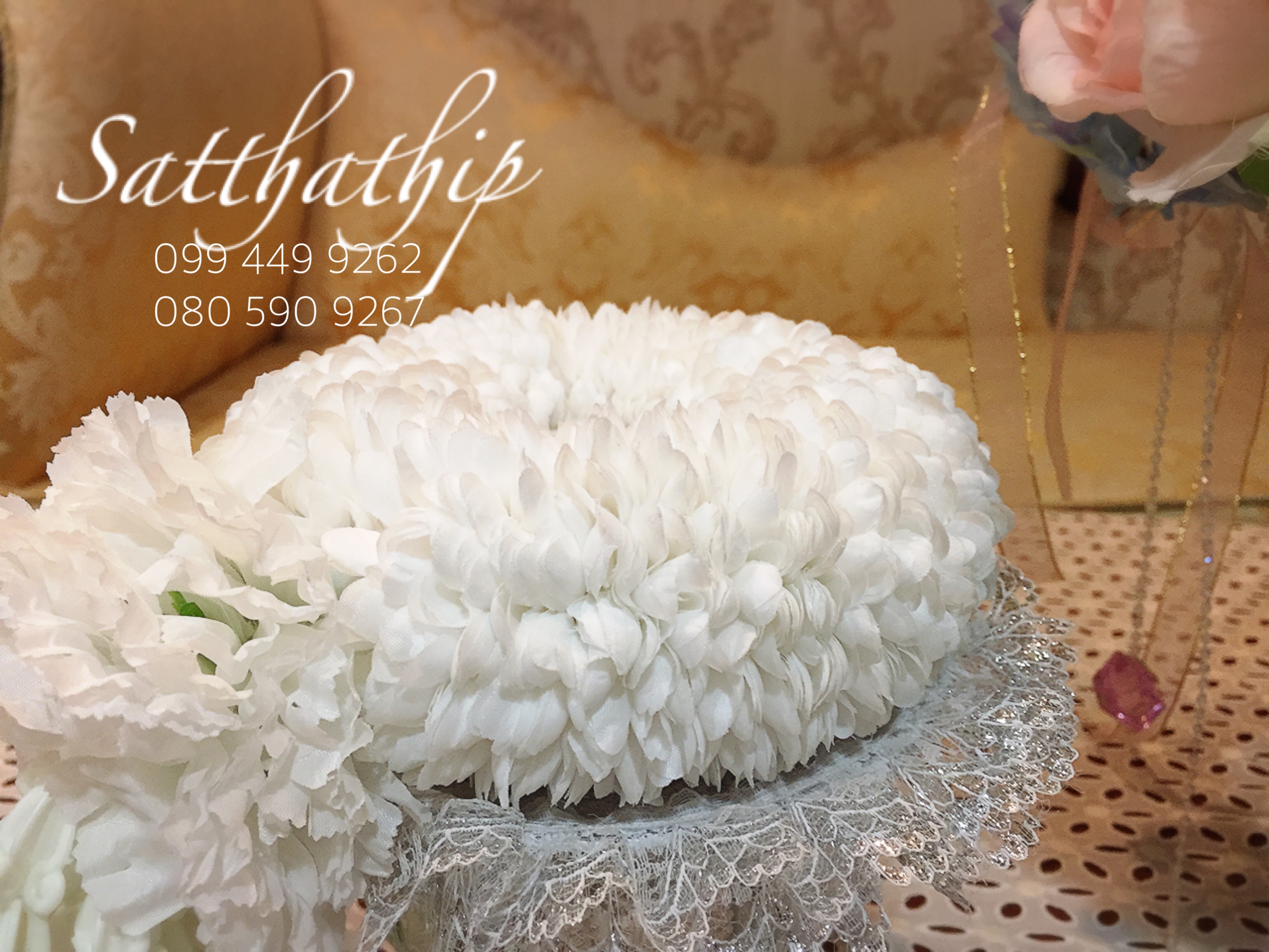 พวงมาลัยผ้า - พวงมาลัยดอกมัม ประดิษฐ์ - พวงมาลัยถวายศาลพระภูมิ - Fabric garland