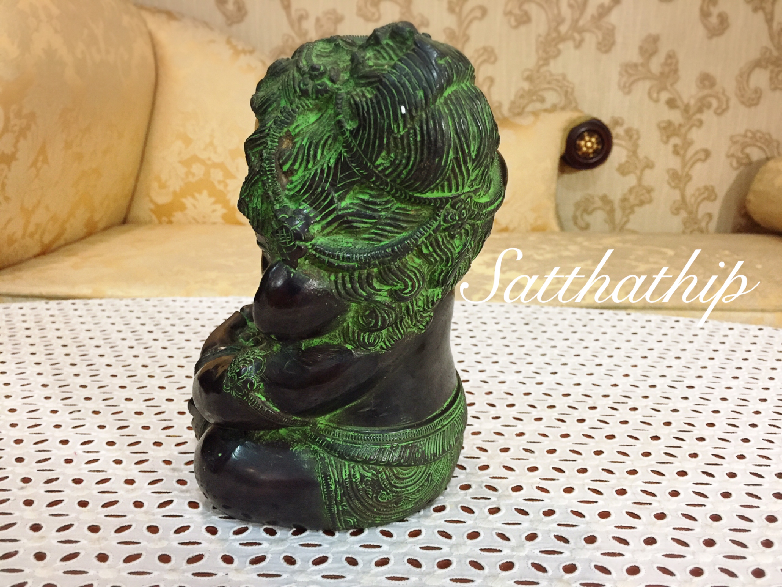 พระพิฆเนศ ปางเด็กนังสมาธิ ทองเหลือง (ทองเหลืองรมดำ ล้อชินเขียว) ผลิตและนำเข้าจากอินเดีย - Ganesha: Lord of Success