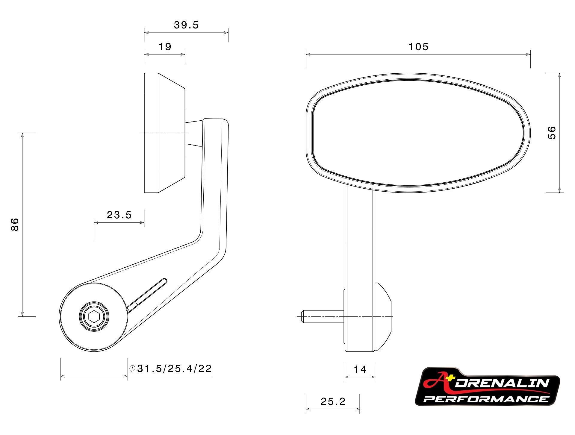 Rizoma - กระจกมองหลัง (รุ่น Reverse Back) สำหรับรถทุกรุ่น ราคา/ข้างละ