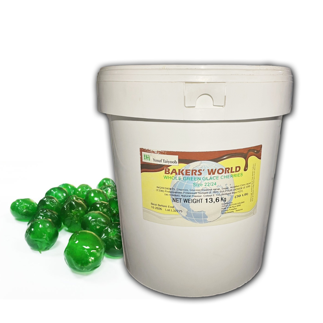 เชอรี่เชื่อม สีเขียว ไม่มีก้าน (Candied Green Cherry without Stem) ถัง 13.6 Kg. (05-6096)