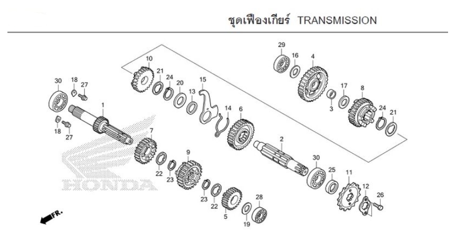 PD000473 เฟืองเกียร์+กระปุกเกียร์ยกชุด W125 / ชุด