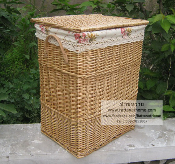 ตะกร้าผ้าหวายหลิว ถังหวายใส่ผ้า ขนาดกลาง 26x36x43 cm