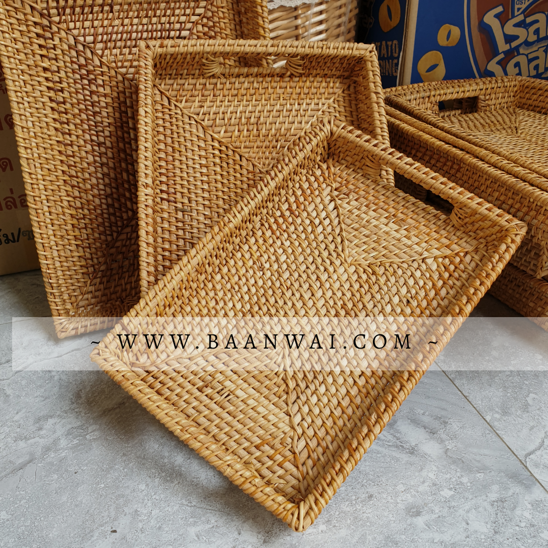 ถาดหวายสาน ทรงเหลี่ยม