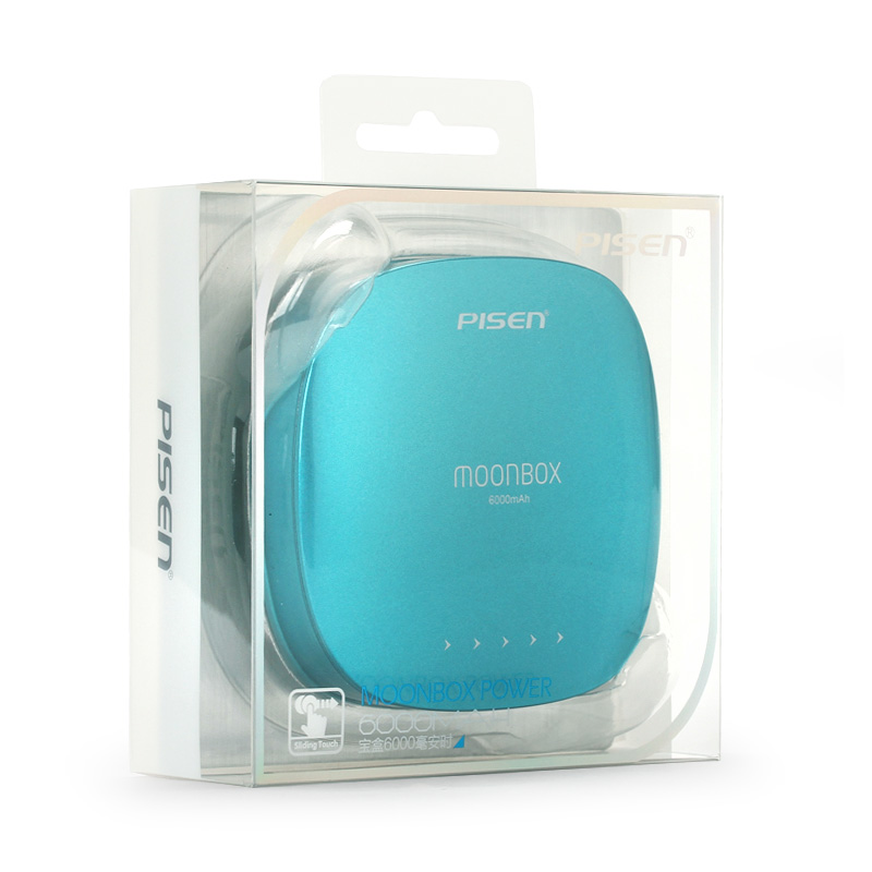PISEN แบตสำรองแท้ 6,000 mAh พาวเวอร์แบงค์ 2 USB 5V-2A Moon Box Power รุ่น TS-D095 ปุ่มสัมผัสแบบสไลด์ ไฟฉาย LED ส่องสว่างยามค่ำคืนในตัว เก็บประจุเต็มที่ได้ยาวนาน รูปทรงโค้งมน ขนาดกระทัดรัดจับถนัดกระชับมือ – สีเขียว