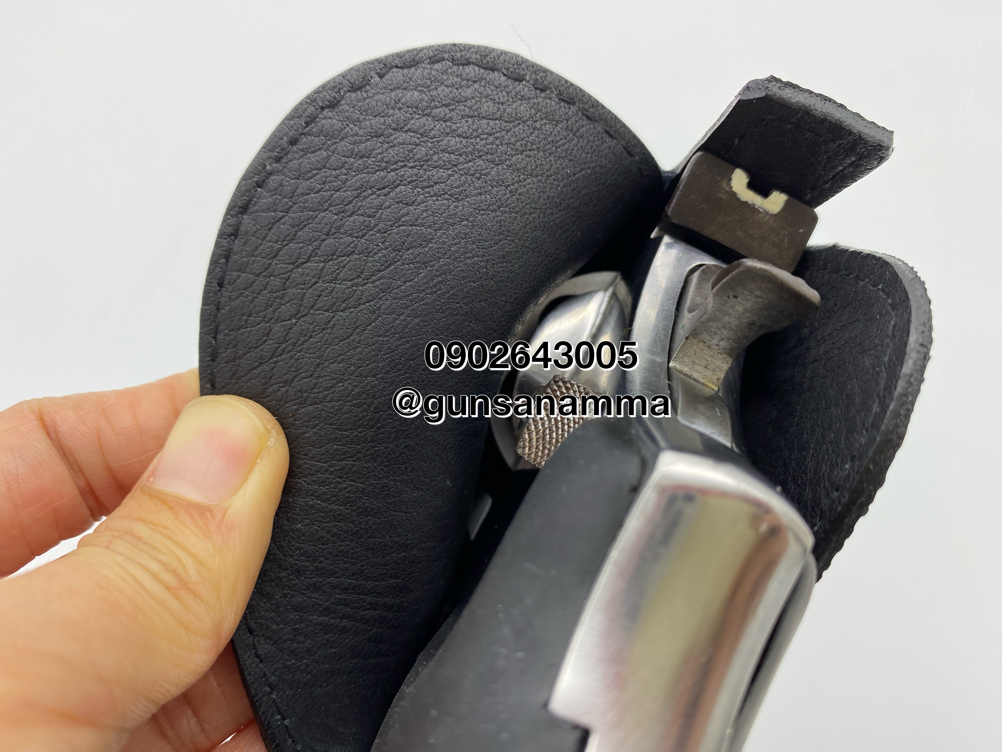 ซองพกในหนังตารางน้ำเงิน ออโต้-ลูกโม่ มีครบทุกรุ่น (ถนัดขวา)