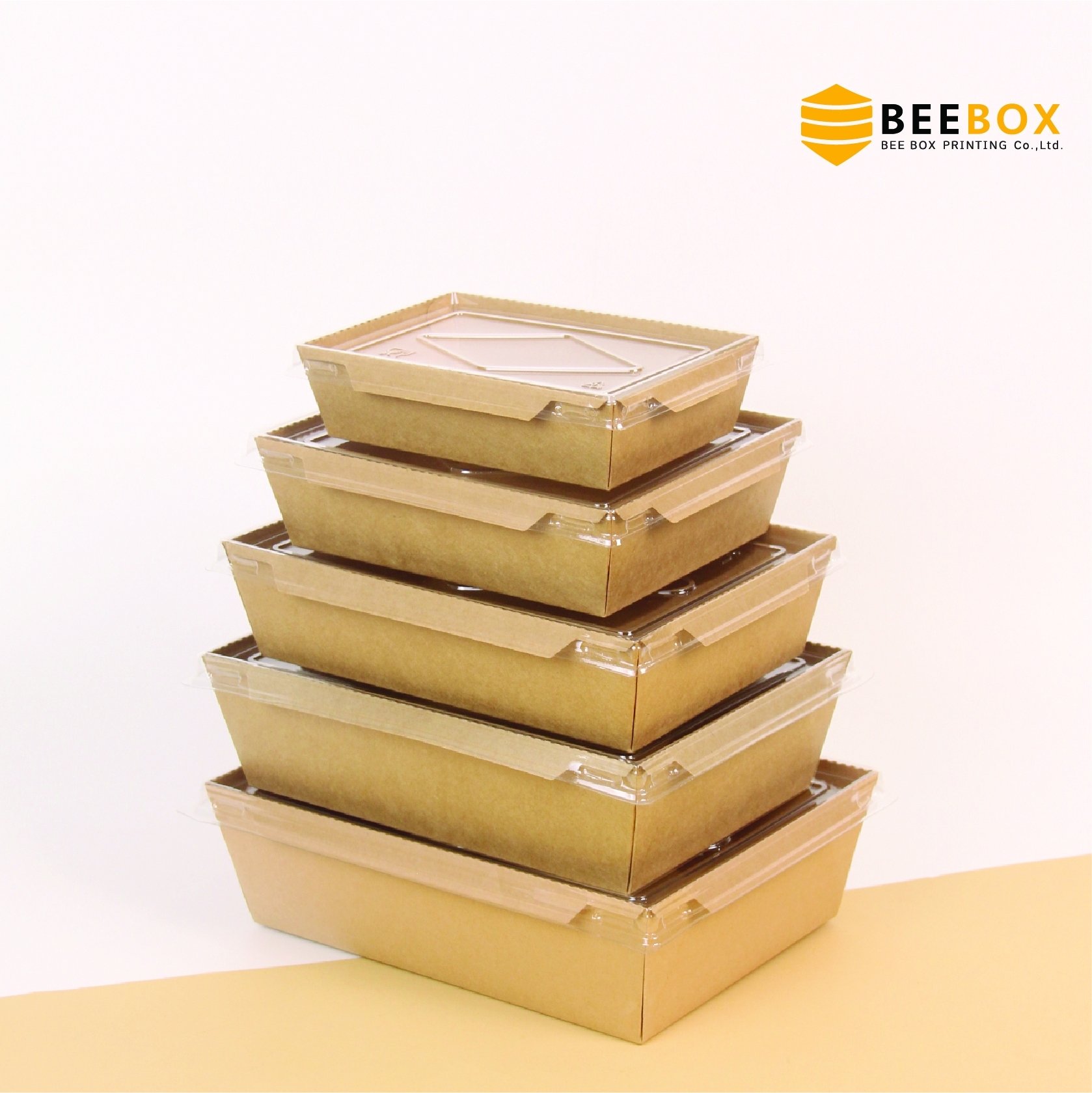 (รุ่นใหม่) กล่องฝาใส/ กล่องอาหารกระดาษคราฟท์ 1 ช่อง พร้อมฝาปิด JH-A 900 ความจุ 900 มล. บรรจุ 25 ใบ (09-8117)