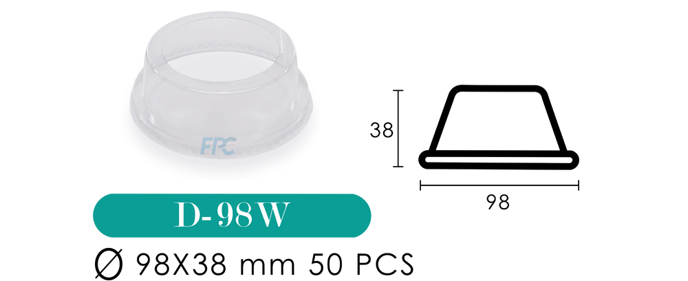 ฝาแก้ว / ฝาวิปครีม Pet 98 mm. D-98 W 50 ใบ (09-8165)