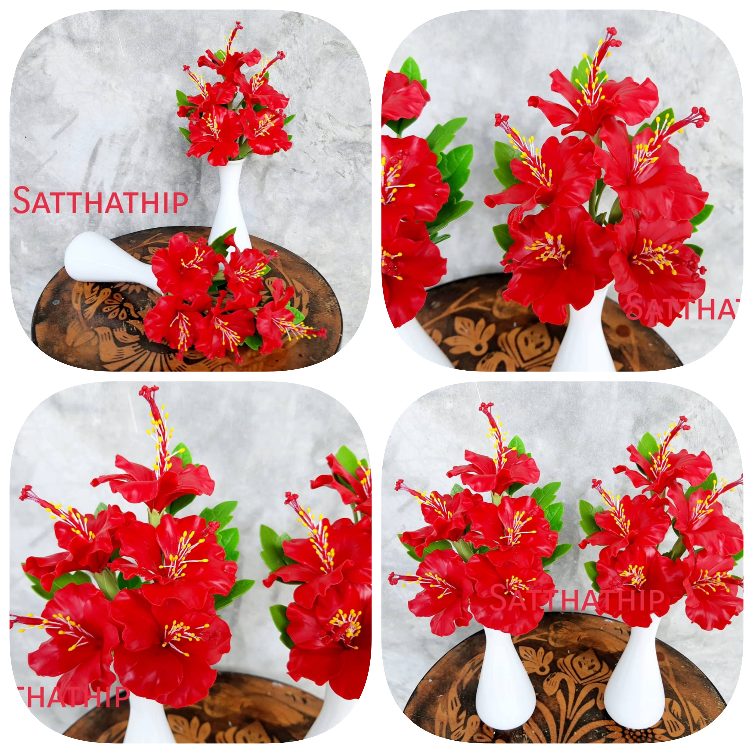 แจกันดอกชบา - ดอกชบาประดิษฐ์ - แจกันดอกชบา ประดิษฐ์จากดิน - แจกันดอกชบาประดิษฐ์