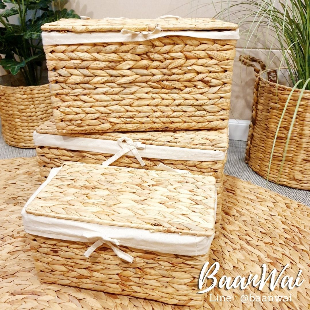 กล่องอเนกประสงค์ ลิ้นชักผักตบชวา กล่องบุผ้าด้านใน