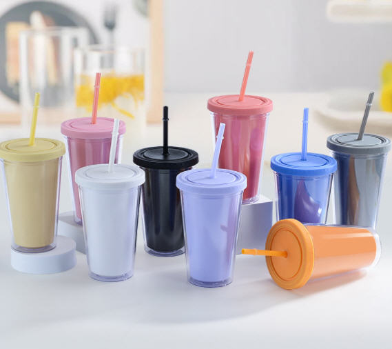 แก้วพลาสติก,แก้วพลาสติกพร้อมหลอด,แก้วพลาสติกสองชั้น,แก้วสองชั้น,16oz