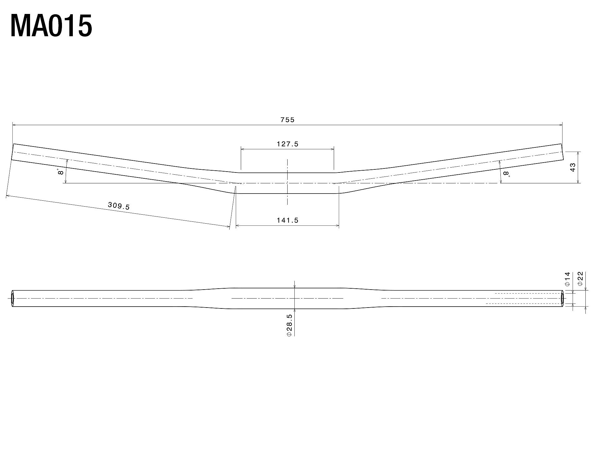 แฮนด์ Rizoma MA015 แฮนด์ตรง ทรง Drag ตรง 180องศา ใช้กับตุ๊กตาขนาด 29Ø