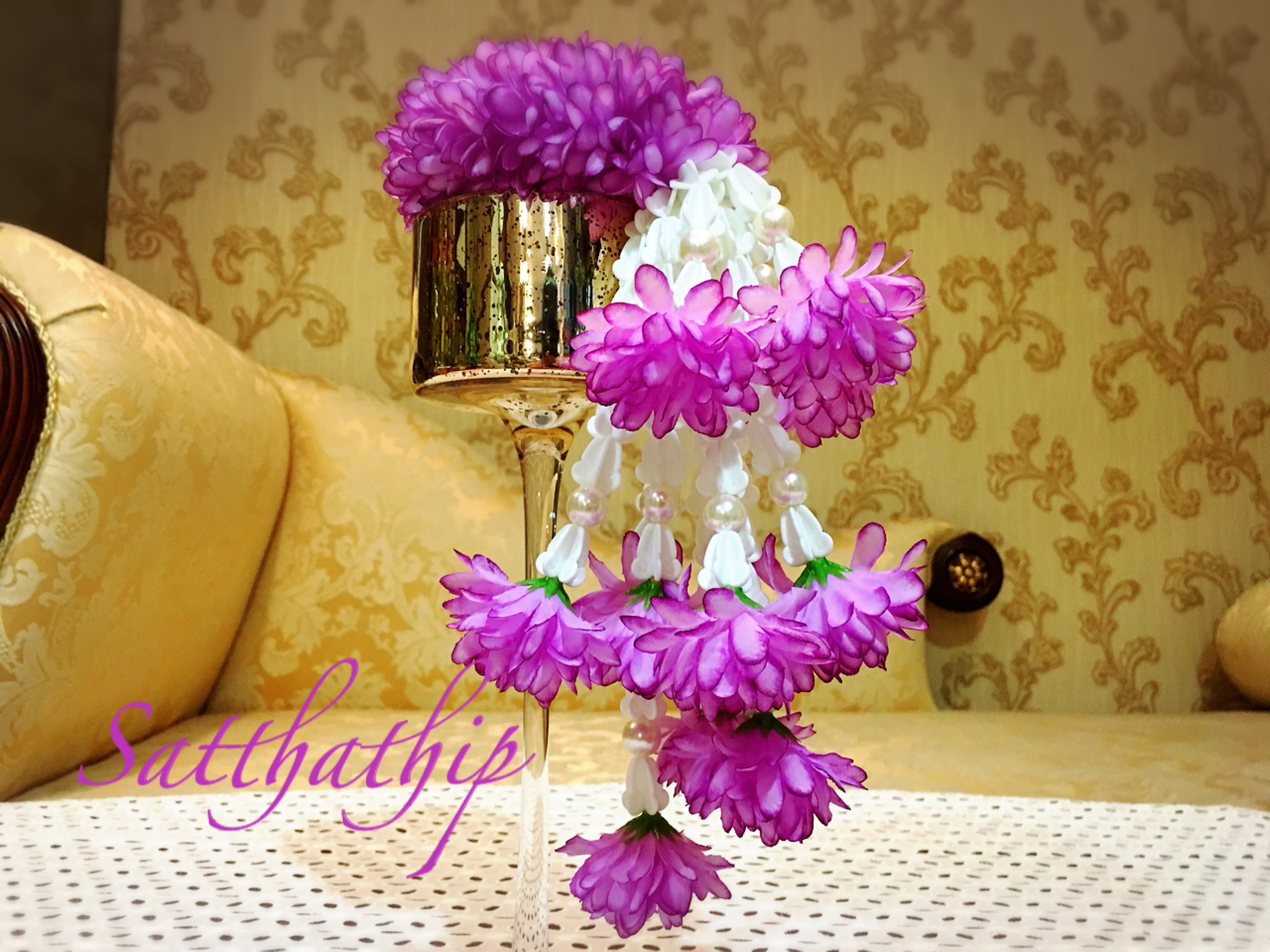 พวงมาลัยผ้า - พวงมาลัยดอกมัม ประดิษฐ์ - พวงมาลัยถวายศาลพระภูมิ - Fabric Garland