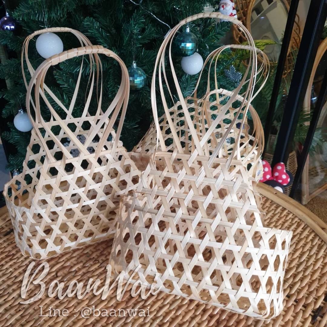 ชะลอมไม้ไผ่ ชะลอมถือ ทรงสูง