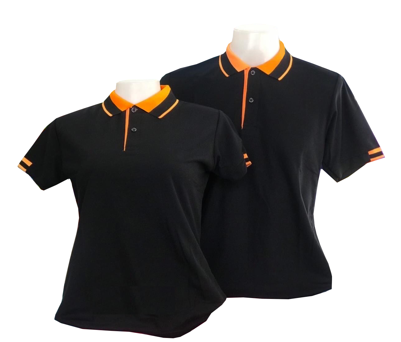 เสื้อโปโลสีดำ ปกสีส้มดำ ชาย หญิง ราคาส่ง 3ตัวขึ้นไป